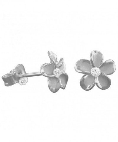 Rhodium Sterling Silver Plumeria Earrings