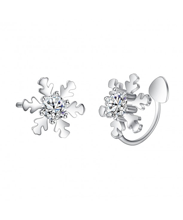 EleQueen Sterling Snowflake Crawlers Earrings