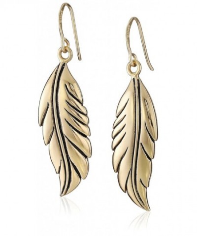 Barse Bronze Feather Drop Earrings