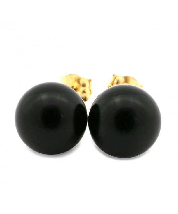 Yellow Gold Black Onyx Earrings