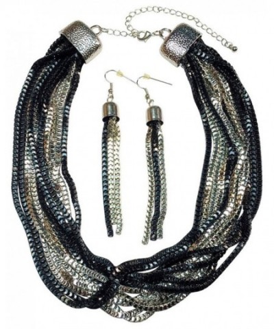 Fashion Stranded Silvertone Necklace Earrings