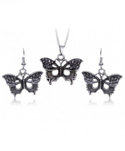 Alilang Gunmetal Rhinestone Butterfly Necklace