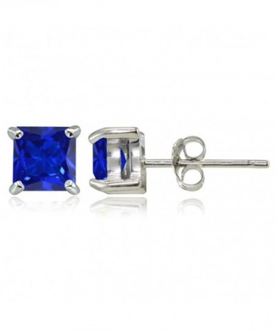 Sterling Simulated Sapphire Princess cut Earrings