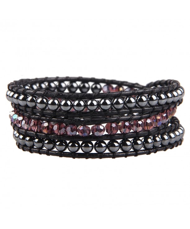 KELITCH Hematite Leather Bracelet Crystal