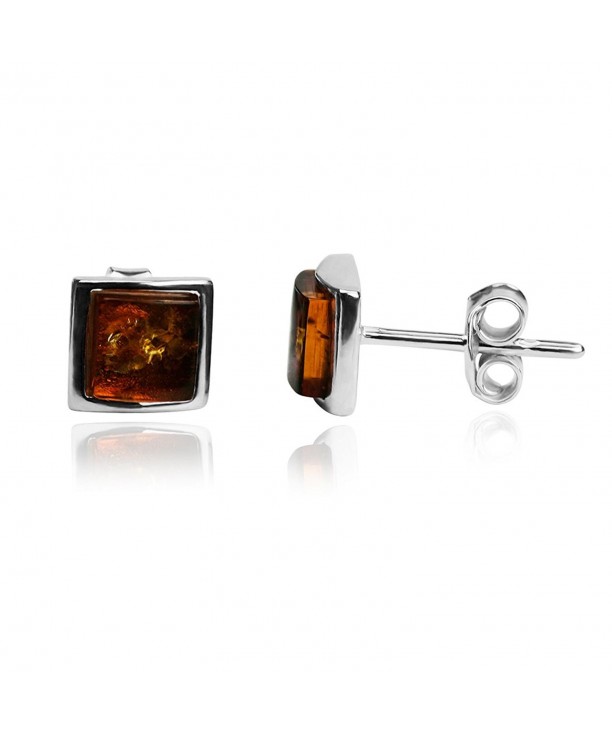 Amber Sterling Silver Square Earrings