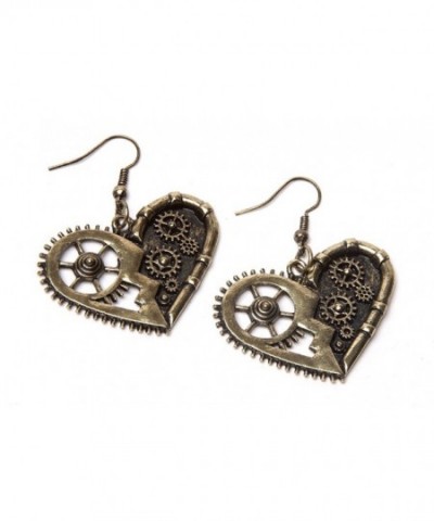 Steampunk Earrings Gold Gear Heart