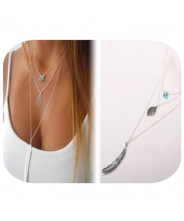 KissYan Layered Necklace Turquoise Feather