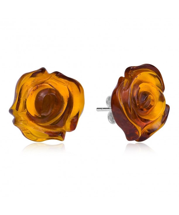 Amber Sterling Silver Carved Earrings