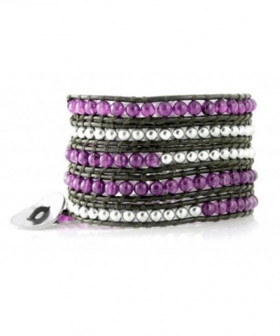 Purple Silvertone Leather Bohemian Bracelet