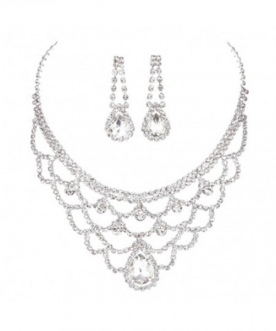 FAYBOX Sparkly Rhinestone Necklace Earrings