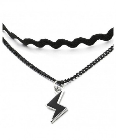 Ladies Two Rows Necklace Lightning Pendant