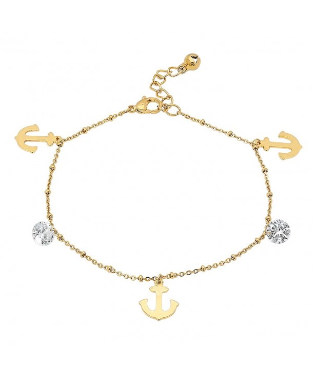 plated stainless crystal anchor anklet