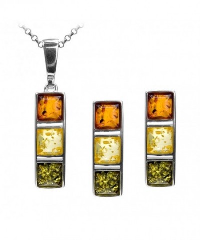 Sterling Multicolor Amber Earrings Necklace