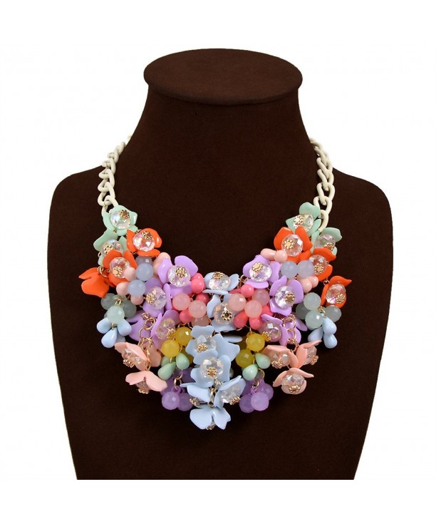 Yeshion Flower Statement Necklace Crystal