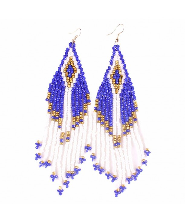 Triangle Pyramid Beaded Tassel Earrings