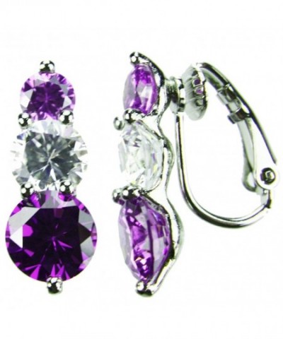 CZ Snowman Earrings Amethyst Colored Diamond Colored Clip