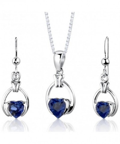 Created Sapphire Earrings Necklace Sterling