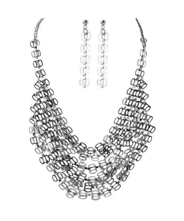 Silvertone Multilayered Chainmaille Necklace Earring