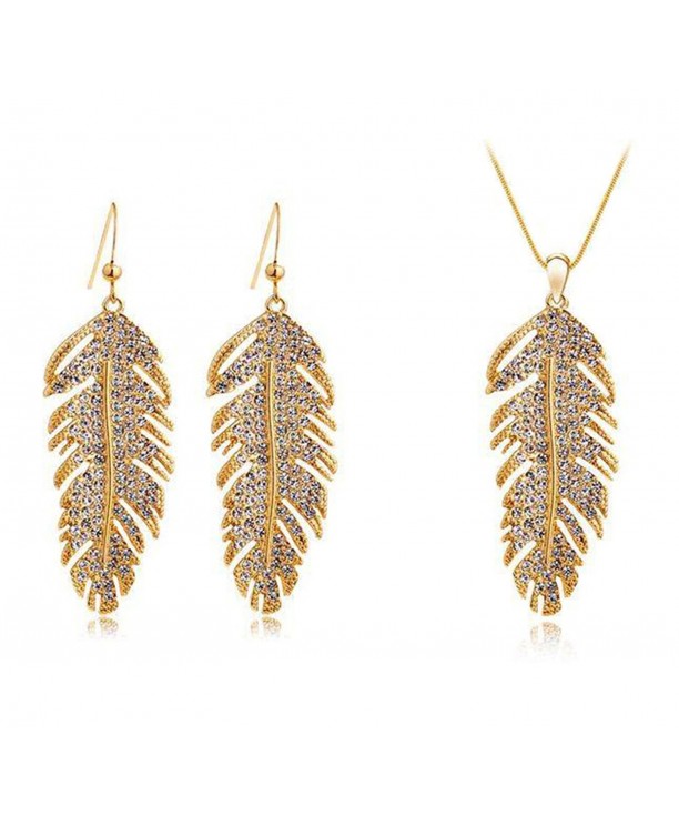 Dlakela Crystal Feather Necklace Earrings